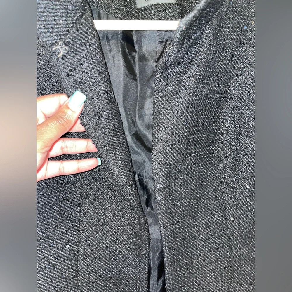 CHANEL Black Sequence Tweed 3/4 Sleeve Blazer Fit Size Small